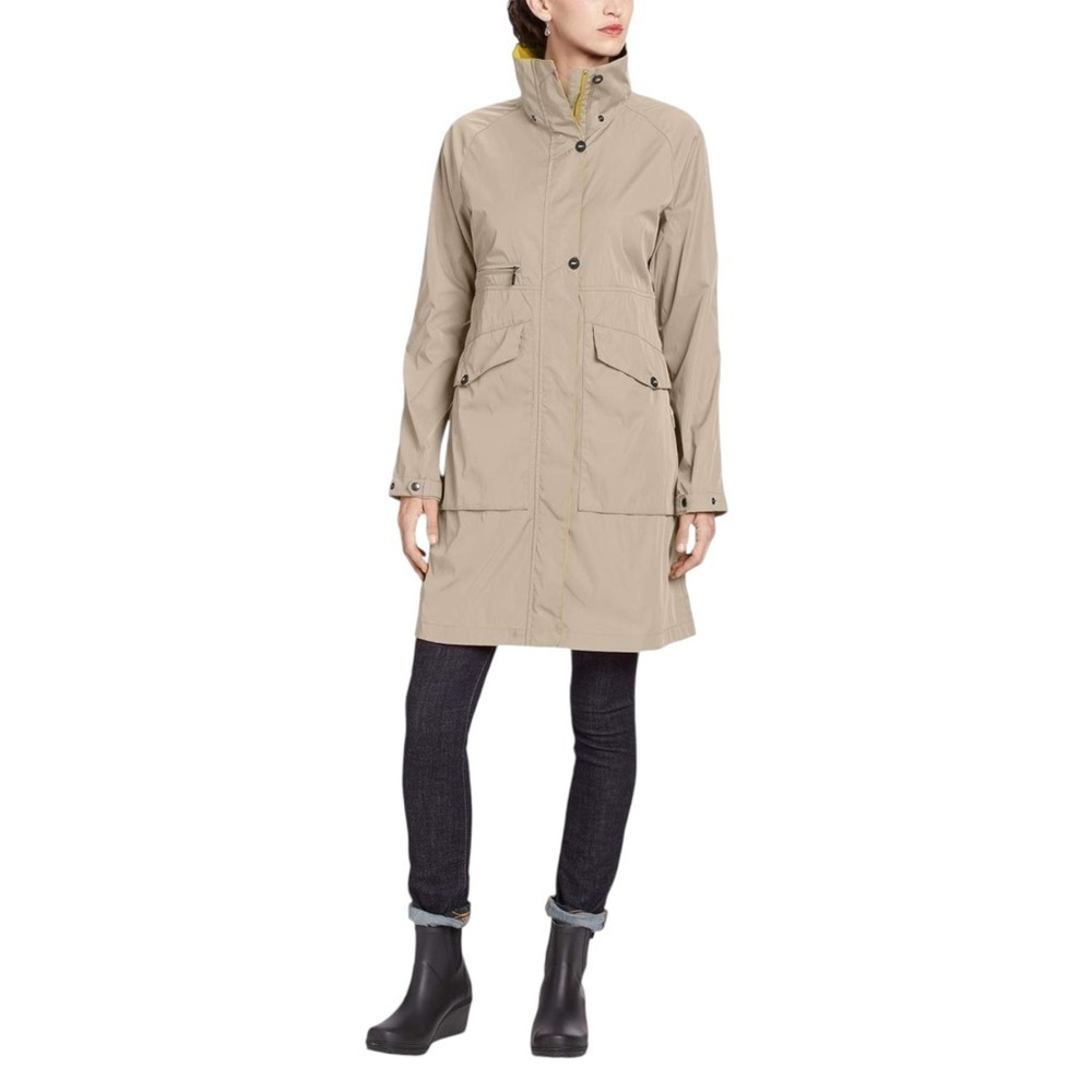 nau Reverb Trench Jacket Funnel Neck Women's S Beige rain Hooded mock neck